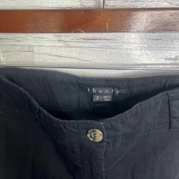 Theory Potter Cargo Pants black size 2 cropped linen - Picture 4 of 9